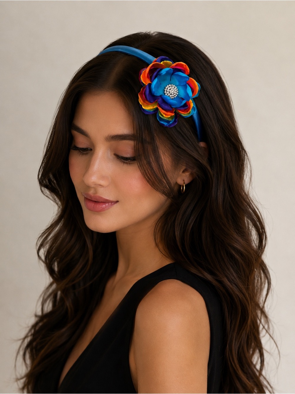 Blue Floral Multi-Color Flower Headband by